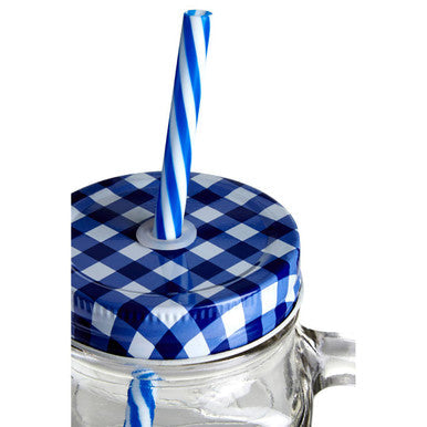 Orsina Mason Jar Mug with Handle, Blue Gingham Lid and Straw – 1pc