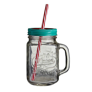Orsina Mason Jar Mug with Watermelon Lid and Straw – Glass, 16oz