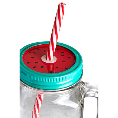 Orsina Mason Jar Mug with Watermelon Lid and Straw – Glass, 16oz