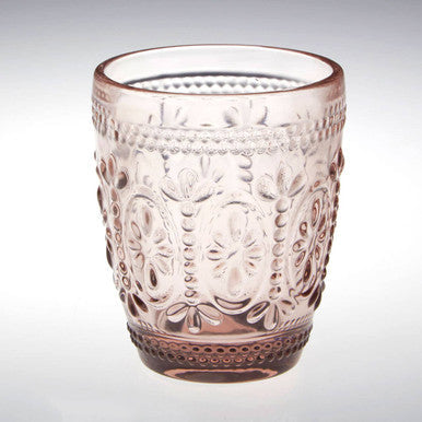 Orsina Fleur Pink and Blue Glass Tumblers – Embossed Set of 4