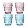 Orsina Fleur Pink and Blue Glass Tumblers – Embossed Set of 4