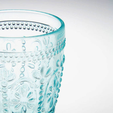 Orsina Fleur Pink and Blue Glass Tumblers – Embossed Set of 4