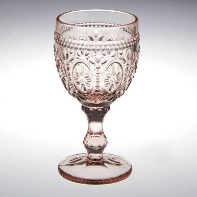 Orsina Fleur Pink and Blue Wine Glasses – Embossed Floral Set of 4