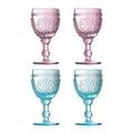 Orsina Fleur Pink and Blue Wine Glasses – Embossed Floral Set of 4