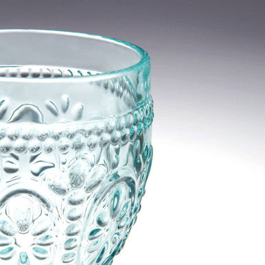 Orsina Fleur Pink and Blue Wine Glasses – Embossed Floral Set of 4
