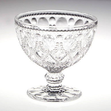 Orsina Clear Glass Sundae Dishes – Set of 2 Embossed Floral Dessert Bowls