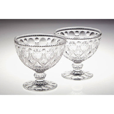 Orsina Clear Glass Sundae Dishes – Set of 2 Embossed Floral Dessert Bowls