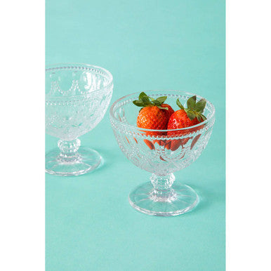Orsina Clear Glass Sundae Dishes – Set of 2 Embossed Floral Dessert Bowls