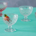 Orsina Clear Glass Sundae Dishes – Set of 2 Embossed Floral Dessert Bowls
