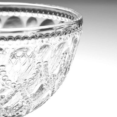 Orsina Clear Glass Sundae Dishes – Set of 2 Embossed Floral Dessert Bowls