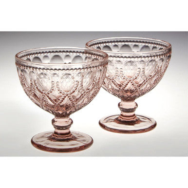 Orsina Fleur Pink Glass Sundae Dishes – Set of 2 Embossed Bowls