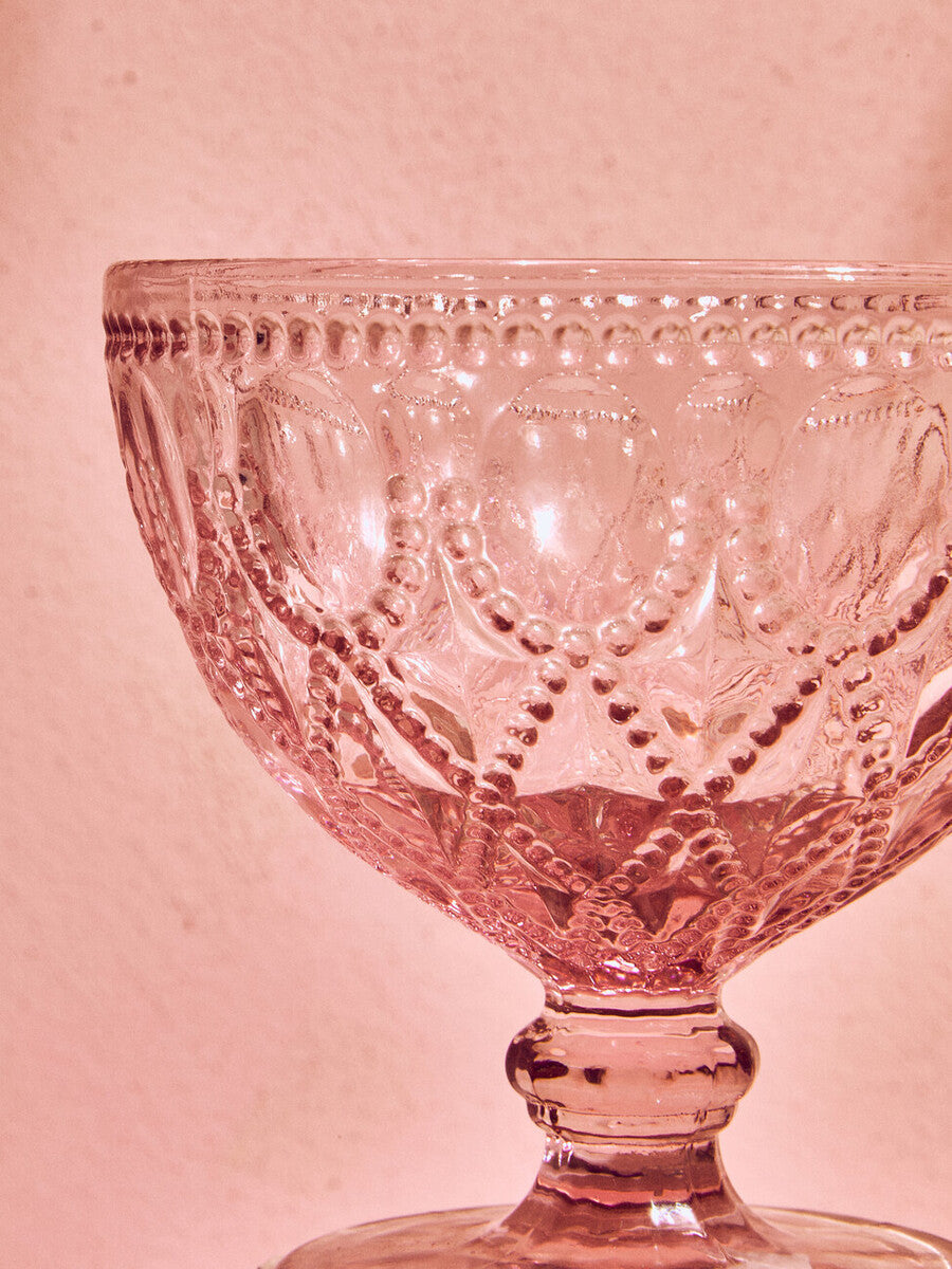 Orsina Fleur Pink Glass Sundae Dishes – Set of 2 Embossed Bowls