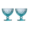 Orsina Fleur Blue Glass Sundae Dishes – Set of 2 Embossed Dessert Bowls