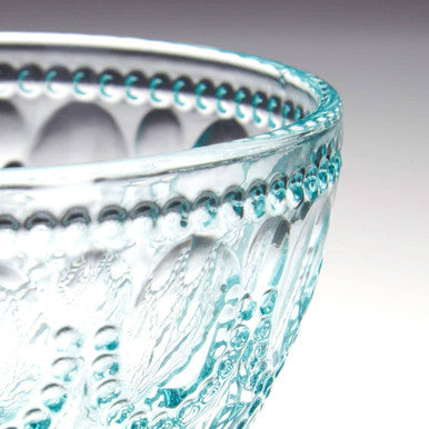 Orsina Fleur Blue Glass Sundae Dishes – Set of 2 Embossed Dessert Bowls