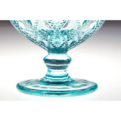 Orsina Fleur Blue Glass Sundae Dishes – Set of 2 Embossed Dessert Bowls