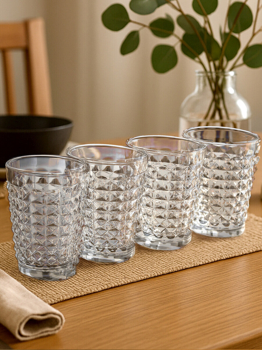 Orsina Pyramid Highball Glasses – Set of 4 Textured Glass Tumblers