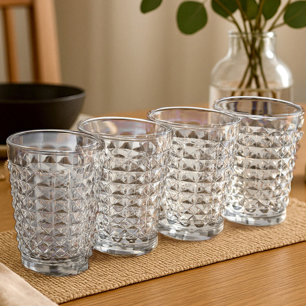 Orsina Pyramid Highball Glasses – Set of 4 Textured Glass Tumblers