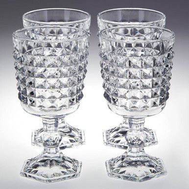 Orsina Pyramid Wine Goblets – Set of 4 Embossed Glass Stemware
