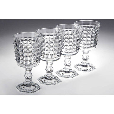 Orsina Pyramid Wine Goblets – Set of 4 Embossed Glass Stemware