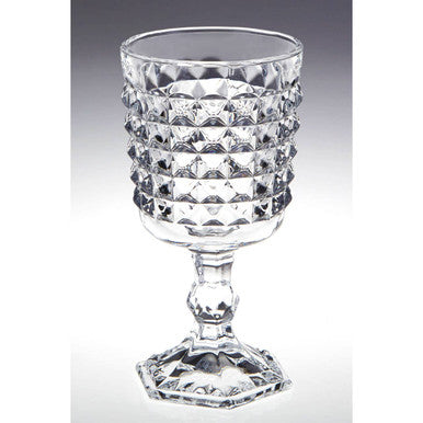 Orsina Pyramid Wine Goblets – Set of 4 Embossed Glass Stemware