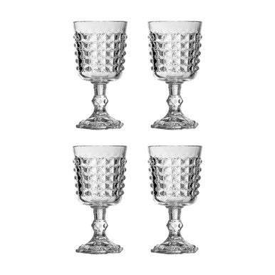 Orsina Pyramid Wine Goblets – Set of 4 Embossed Glass Stemware