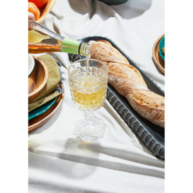 Orsina Pyramid Wine Goblets – Set of 4 Embossed Glass Stemware