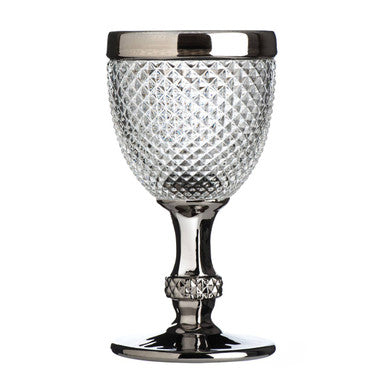 Orsina Pyramid Diamond Finish Wine Glass – Clear Glass with Silver Rim