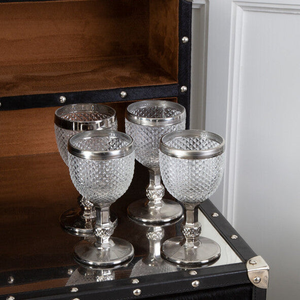 Orsina Pyramid Diamond Finish Wine Glass – Clear Glass with Silver Rim