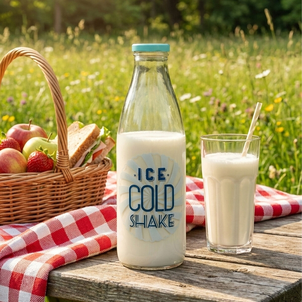 Orsina Dayla Glass Milk Bottle with Turquoise Screw Cap – 1L Retro Style