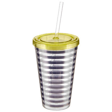 Orsina Double-Walled Striped Drinks Cup with Straw - BPA-Free 450ml