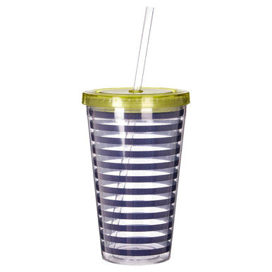 Orsina Double-Walled Striped Drinks Cup with Straw - BPA-Free 450ml