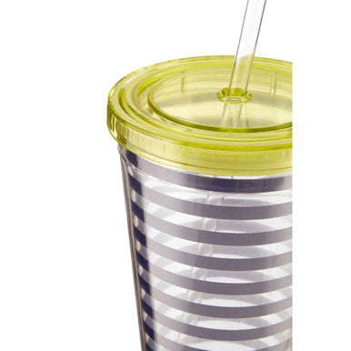 Orsina Double-Walled Striped Drinks Cup with Straw - BPA-Free 450ml
