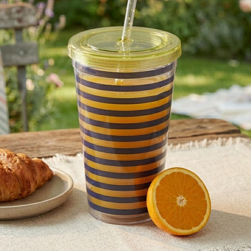 Orsina Double-Walled Striped Drinks Cup with Straw - BPA-Free 450ml