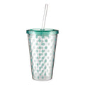 Orsina Polka Dot Double-Walled 450ml Drinks Cup with Straw – Green