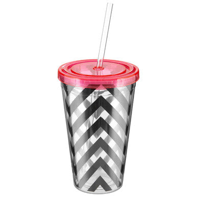 Orsina Chevron 450ml Double-Walled Drinks Cup with Straw – Black