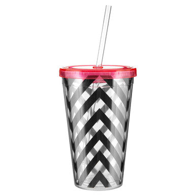 Orsina Chevron 450ml Double-Walled Drinks Cup with Straw – Black