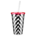 Orsina Chevron 450ml Double-Walled Drinks Cup with Straw – Black