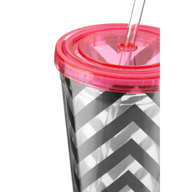 Orsina Chevron 450ml Double-Walled Drinks Cup with Straw – Black