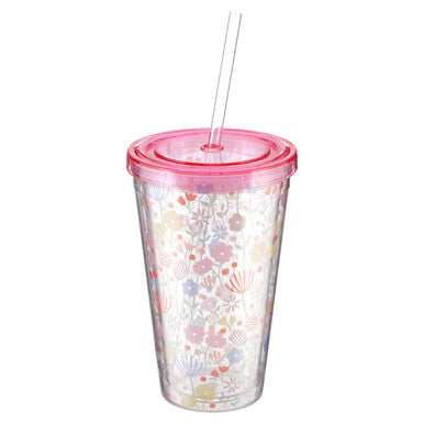 Orsina Mimo Casey 450ml Double-Walled Floral Drinks Cup with Straw