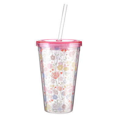 Orsina Mimo Casey 450ml Double-Walled Floral Drinks Cup with Straw