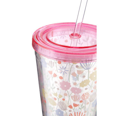 Orsina Mimo Casey 450ml Double-Walled Floral Drinks Cup with Straw