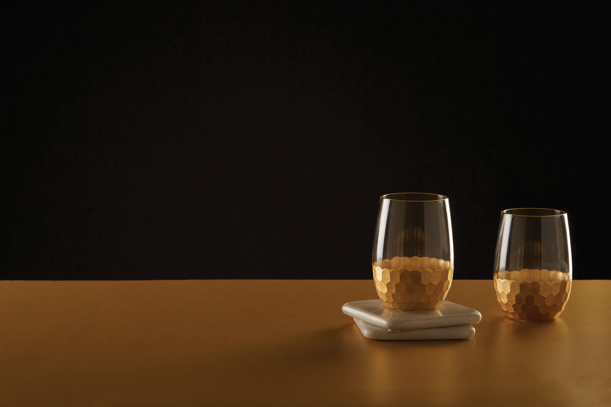 Orsina Astrid Glass Tumblers – Set of 4 Honeycomb Drinking Glasses