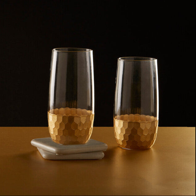 Orsina Astrid Highball Glasses – Set of 4 Modern Metallic Barware