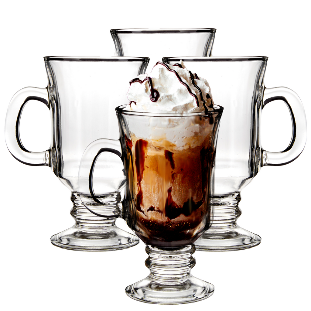 Orsina Irish Coffee Glasses – Set of 4 Clear 240ml Glass Mugs