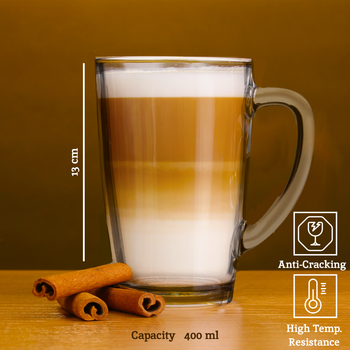 Orsina Clear Glass Mugs – Set of 4 Tall 400ml Coffee and Tea Cups