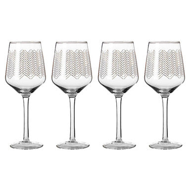 Orsina Jazz Wine Glasses – Set of 4 Hand-Blown Gold Wave Stemware