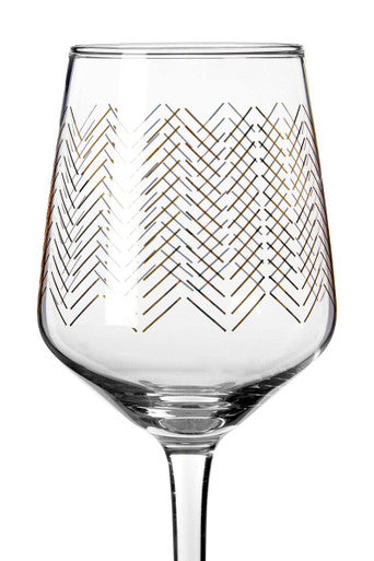 Orsina Jazz Wine Glasses – Set of 4 Hand-Blown Gold Wave Stemware