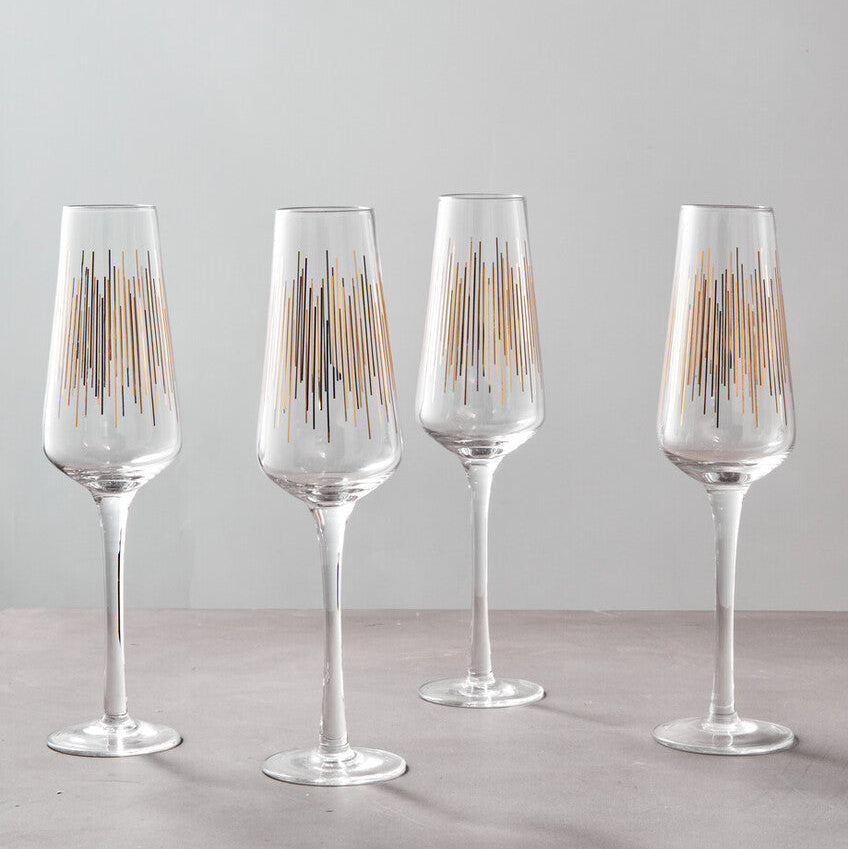 Orsina Jazz Champagne Glasses – Set of 4 Hand-Blown Gold Rim Flutes
