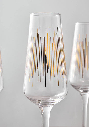 Orsina Jazz Champagne Glasses – Set of 4 Hand-Blown Gold Rim Flutes
