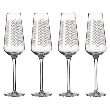 Orsina Art Deco Gold Champagne Flutes – Set of 4 Hand-Blown Glasses